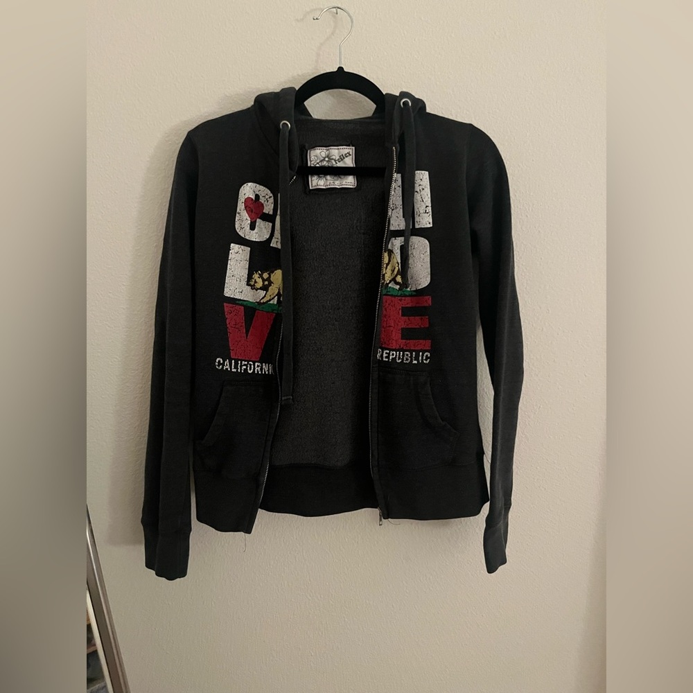 Adorable Dark Grey Cali Love zip up hoodie!